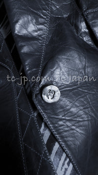 CHANEL 06S Grey Navy Calf Leather Jacket 38 シャネル グレーネイビー カーフレザー ジャケット 即発
