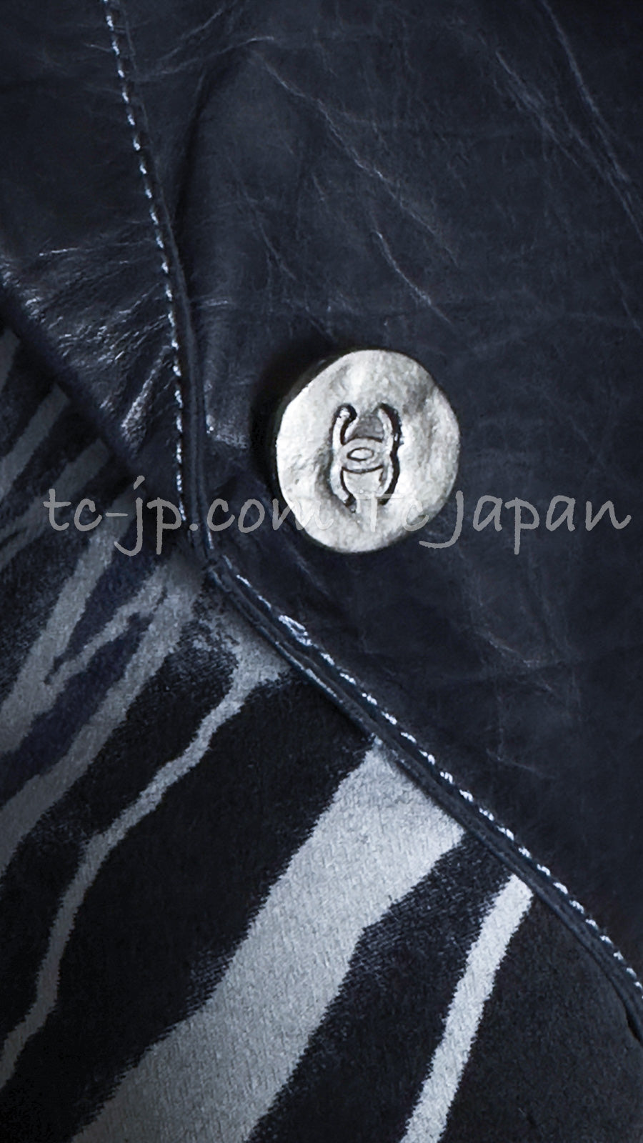CHANEL 06S Grey Navy Calf Leather Jacket 38 シャネル グレーネイビー カーフレザー ジャケット 即発