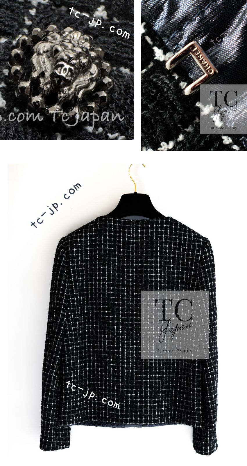 CHANEL 16S Black Check CC Lion Jacket Skirt Suit 36 シャネル ブラック チェック CC ライオン装飾 ジャケット スカート スーツ 即発