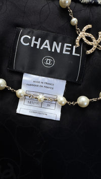 CHANEL 07S Black Gray Houndstooth Fringe Silk Linen Wool Tweed Jacket 34 36 シャネル ブラック グレー フリンジ ツイード ジャケット 千鳥格子 即発