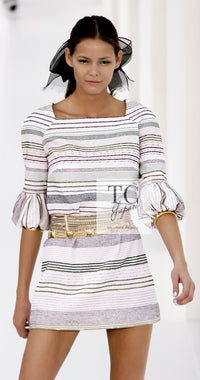 CHANEL 07S Multicolor Border CC Chain Charm Cotton Wool Dress 34 36 40 シャネル マルチカラー CC チェーン チャーム ボーダー コットン ウール ワンピース 即発