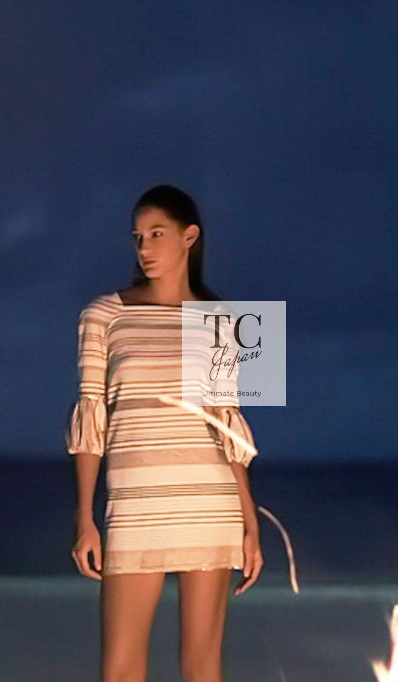 CHANEL 07S Multicolor Border CC Chain Charm Cotton Wool Dress 34 36 40 シャネル マルチカラー CC チェーン チャーム ボーダー コットン ウール ワンピース 即発