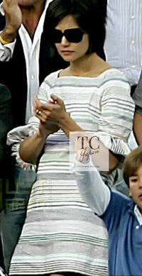 CHANEL 07S Multicolor Border CC Chain Charm Cotton Wool Dress 34 36 40 シャネル マルチカラー CC チェーン チャーム ボーダー コットン ウール ワンピース 即発