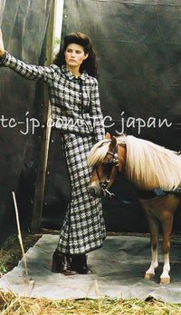 CHANEL 08A Black Brown Wool Stand Collar Tweed Jacket 34 シャネル ブラック ブラウン ウール スタンドカラー ツイード ジャケット 即発