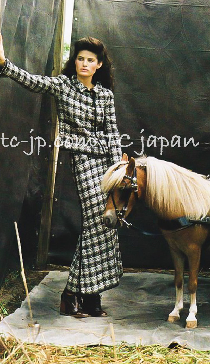 CHANEL 08A Black Brown Wool Stand Collar Tweed Jacket 34 シャネル ブラック ブラウン ウール スタンドカラー ツイード ジャケット 即発