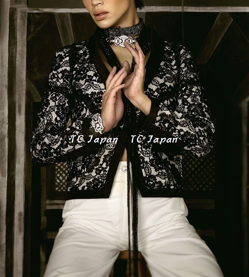 CHANEL 14C Black White Floral Lace Party Jacket 34 36 シャネル ブラック ホワイト フローラル レース パーティー ジャケット 即発 - TC JAPAN