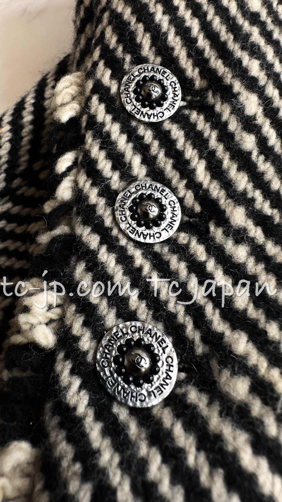 CHANEL 06A Black Herringbone Chevron Wool Tweed Jacket Kate Moss 38 シャネル ブラック シェベロン ウール ツイード ジャケット ケイトモス着 即発