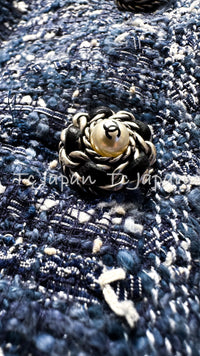 CHANEL 10S Blue Navy Metallic Pearl CC Button Tweed Jacket 38 40 シャネル ネイビー パール ココボタン ルサージュ ツイード ジャケット 即発