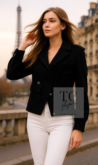 CHANEL 12A Black CC Logo Riders Blouson Coat Jacket 34 36 38 40 シャネル ブラック CC ロゴ ライダース ウール ブルゾン コート ジャケット 即発