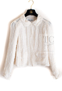 CHANEL 07C Ivory Creme Cotton Silk Cardigan Jacket 34 36 シャネル アイボリー クリーム コットン シルク カーディガン ジャケット 即発