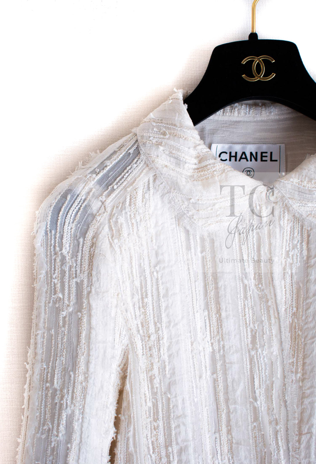 CHANEL 07C Ivory Creme Cotton Silk Cardigan Jacket 34 36 シャネル アイボリー クリーム コットン シルク カーディガン ジャケット 即発