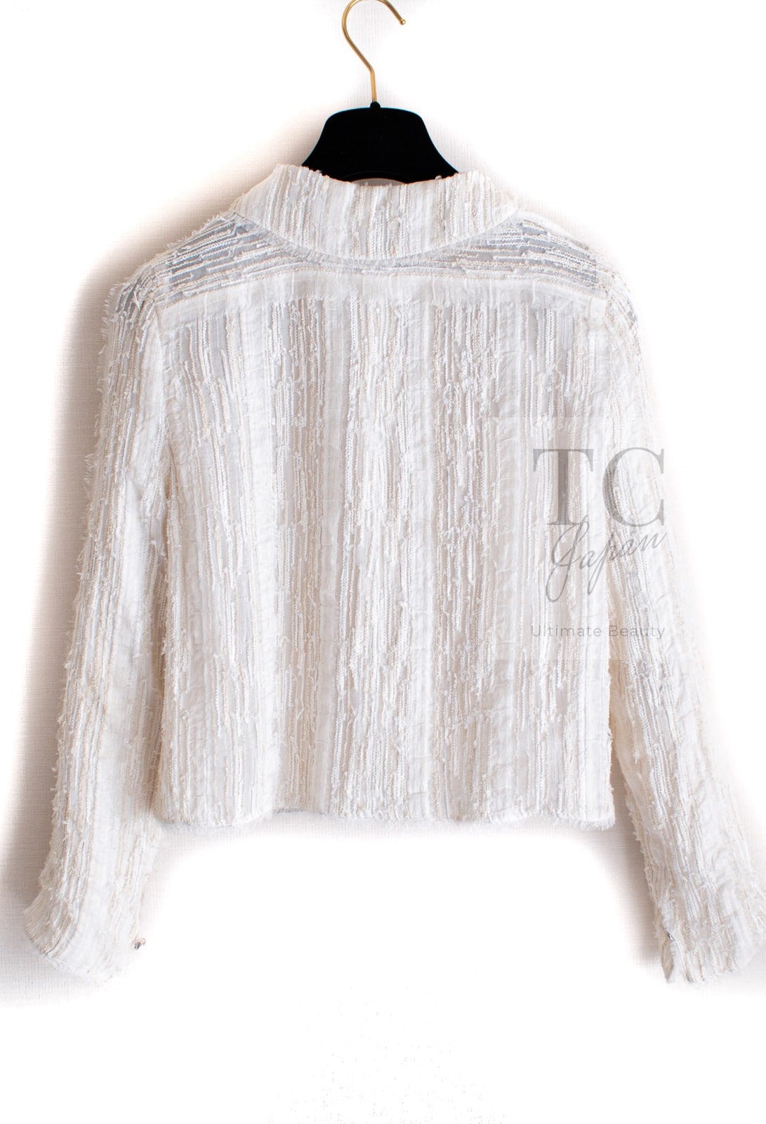 CHANEL 07C Ivory Creme Cotton Silk Cardigan Jacket 34 36 シャネル アイボリー クリーム コットン シルク カーディガン ジャケット 即発