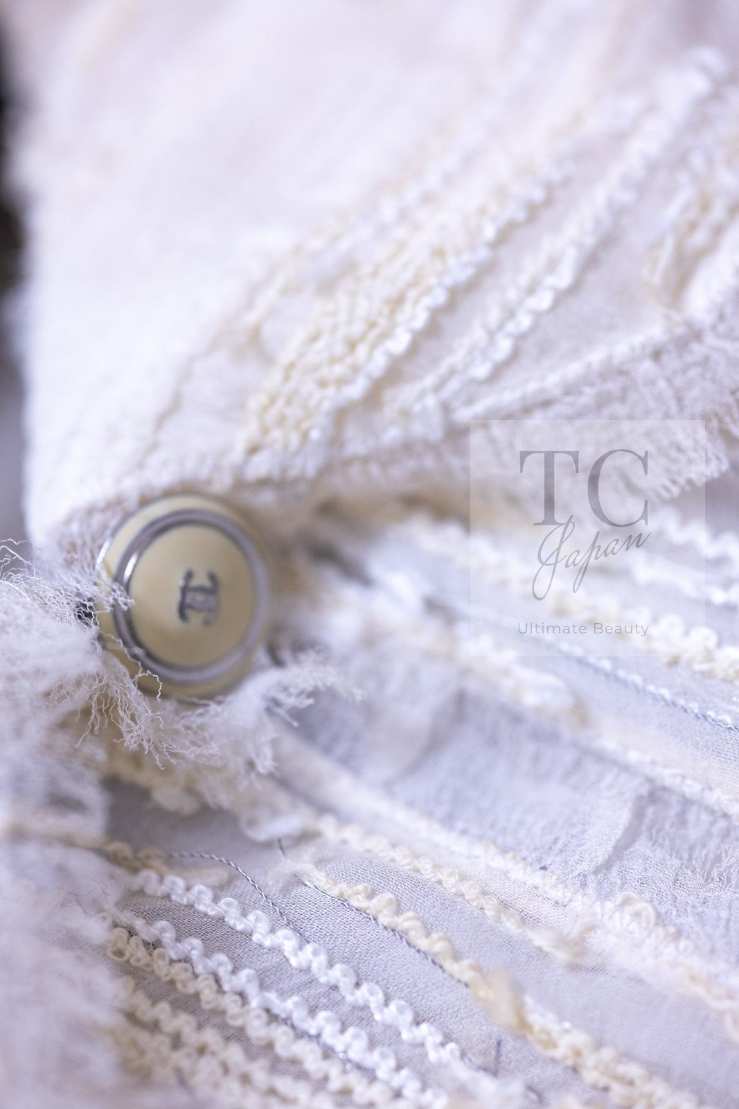 CHANEL 07C Ivory Creme Cotton Silk Cardigan Jacket 34 36 シャネル アイボリー クリーム コットン シルク カーディガン ジャケット 即発