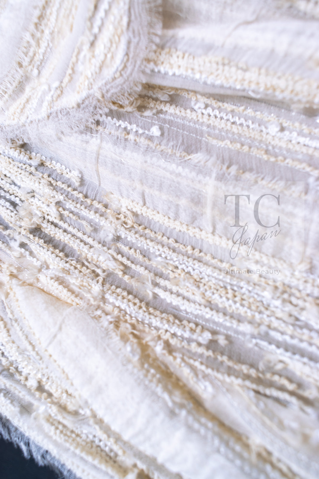 CHANEL 07C Ivory Creme Cotton Silk Cardigan Jacket 34 36 シャネル アイボリー クリーム コットン シルク カーディガン ジャケット 即発
