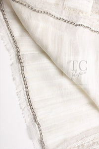 CHANEL 07C Ivory Creme Cotton Silk Cardigan Jacket 34 36 シャネル アイボリー クリーム コットン シルク カーディガン ジャケット 即発