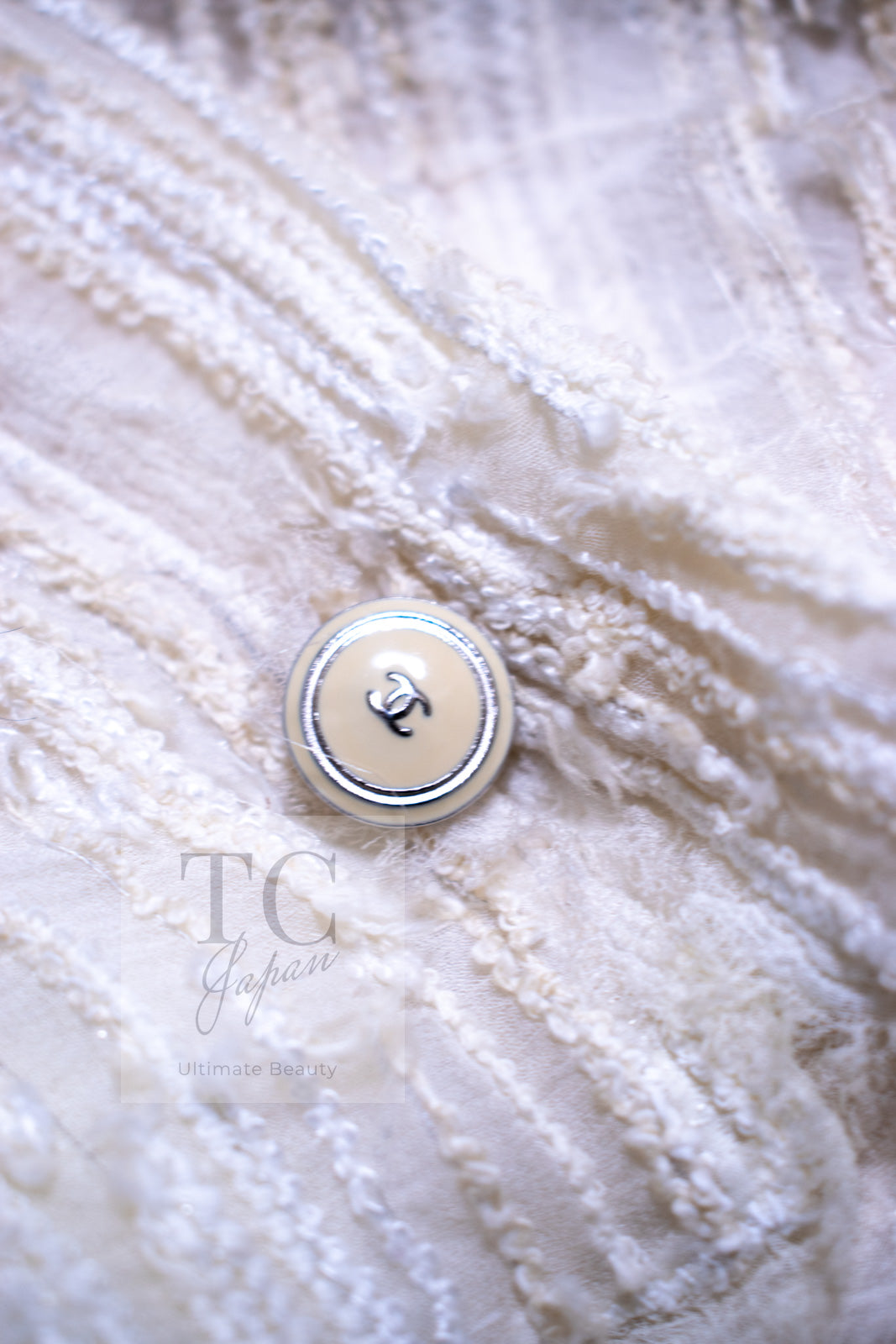 CHANEL 07C Ivory Creme Cotton Silk Cardigan Jacket 34 36 シャネル アイボリー クリーム コットン シルク カーディガン ジャケット 即発
