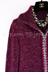 CHANEL 16A Plum Wine Red Cashmere Silk Zipper Knit Cardigan 36 38 シャネル プラム ワイン レッド カシミヤ シルク ジッパー ニット カーディガン 即発