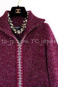 CHANEL 16A Plum Wine Red Cashmere Silk Zipper Knit Cardigan 36 38 シャネル プラム ワイン レッド カシミヤ シルク ジッパー ニット カーディガン 即発
