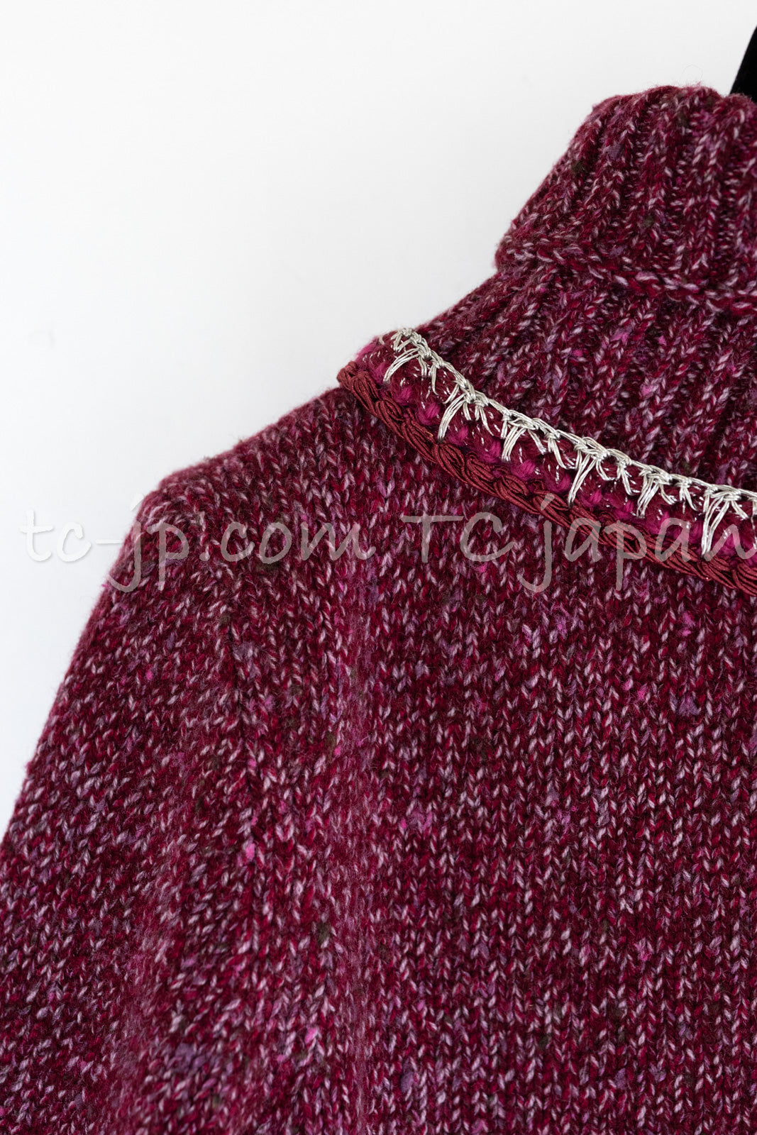 CHANEL 16A Plum Wine Red Cashmere Silk Zipper Knit Cardigan 36 38 シャネル プラム ワイン レッド カシミヤ シルク ジッパー ニット カーディガン 即発