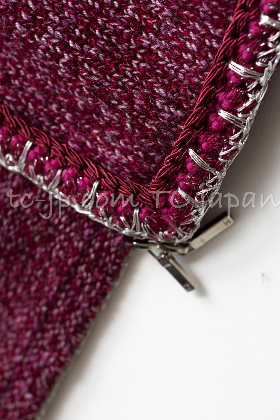 CHANEL 16A Plum Wine Red Cashmere Silk Zipper Knit Cardigan 36 38 シャネル プラム ワイン レッド カシミヤ シルク ジッパー ニット カーディガン 即発