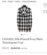 CHANEL 16PF Ivory Black Wool Silk Double Tweed Coat 34 36 38 40 シャネル アイボリー ブラック ウール シルク チェック ツイード コート メンズも!即発