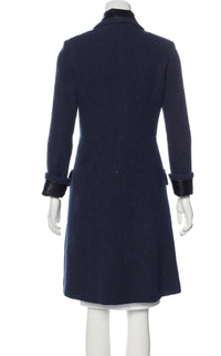 CHANEL 16S Navy Black Leather Collar Tweed Coat 36 42 シャネル ネイビー ブラック レザー襟 ツイード コート 即発