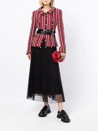 CHANEL 04A Red Navy Tricolore Wool Tweed Many CC Logo Trim Jacket 36 ④ シャネル レッド トリコロール ウール 限定版 コレクティブル ツイード ジャケット CCマーク多数 カメリアブローチ付 即発
