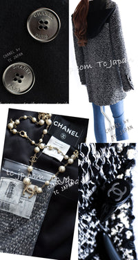 CHANEL 11A Black Gray Wool Hooded Duffle Tweed Coat 36 38 シャネル ブラック グレー ウール ダッフル フード ツイード コート 即発