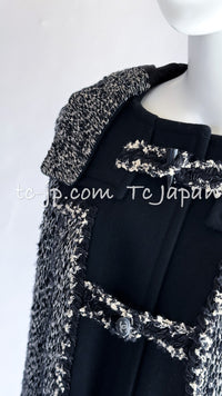 CHANEL 11A Black Gray Wool Hooded Duffle Tweed Coat 36 38 シャネル ブラック グレー ウール ダッフル フード ツイード コート 即発