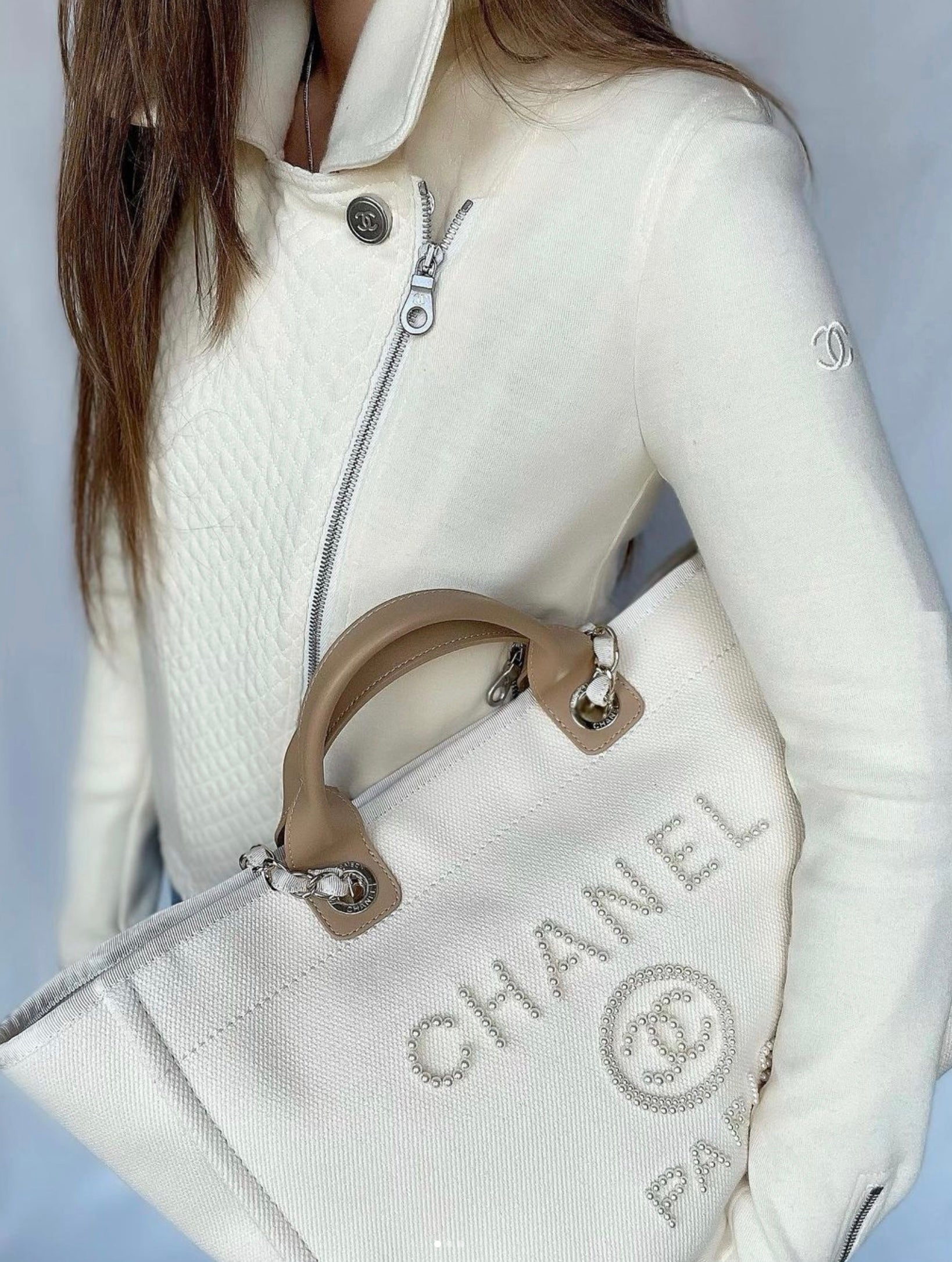 CHANEL 10S Black Riders Zipper Knit Wool Jacket 38 シャネル ブラック・ライダース・ジッパー・ニット・ウール・ジャケット 即発