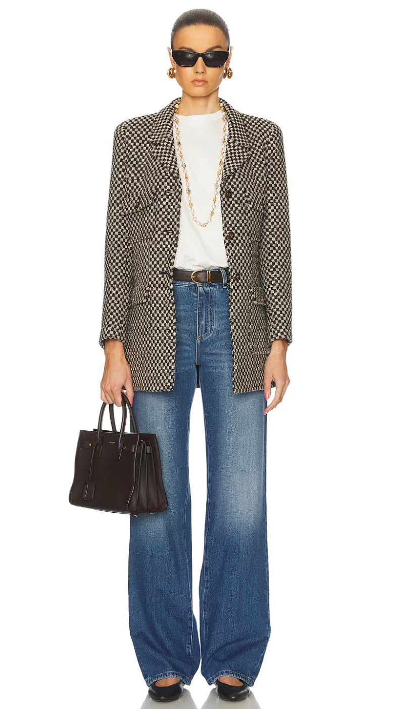 CHANEL 95A Vintage Dark Brown Ivory CC Logo Buttons Tweed Jacket Coat 38 シャネル ヴィンテージ ダークブラウン アイボリー CCロゴボタン ツイード ジャケット コート 即発