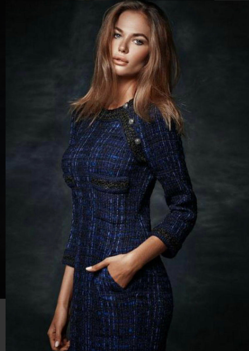 CHANEL 10PF Navy Black Cotton Silk Tweed Jacket Stand Collar 36 シャネル ネイビー ブラック コットン シルク ツイード ジャケット スタンド カラー 即発