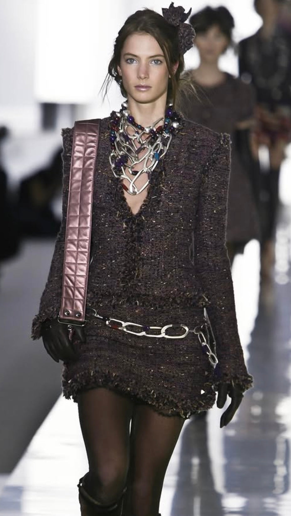 CHANEL 03A Purple Mixed Wool Mohair Fringe Tweed Jacket 38 シャネル パープル ミックス ウール モヘア フリンジ ツイード ジャケット 即発