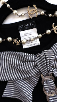 CHANEL 07S Black White Cashmere Silk Celebrity Bow Knit Tops 34 36 シャネル ブラック カシミア シルク セレブのリボン ニット トップス 即発