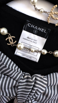 CHANEL 07S Black White Cashmere Silk Celebrity Bow Knit Tops 34 36 シャネル ブラック カシミア シルク セレブのリボン ニット トップス 即発