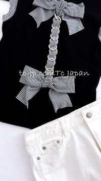 CHANEL 07S Black White Cashmere Silk Celebrity Bow Knit Tops 34 36 シャネル ブラック カシミア シルク セレブのリボン ニット トップス 即発