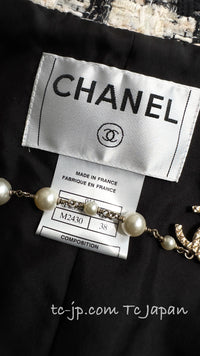 CHANEL 04PF Ivory Beige Bow Ribbon Jacket Skirt Suit 38 42 シャネル アイボリー ベージュ リボン ツイード ジャケット スカート スーツ 即発