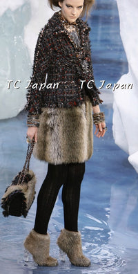CHANEL 10A Black Re d Wool Lesage Tweed Fantasy Fur Mini Skirt 34 シャネル ブラック レッド ウール ルサージュ ファンタジー ファー ミニ スカート 即発