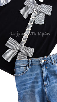 CHANEL 07S Black White Cashmere Silk Celebrity Bow Knit Tops 34 36 シャネル ブラック カシミア シルク セレブのリボン ニット トップス 即発