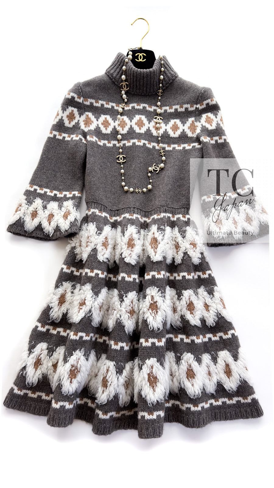 CHANEL 19A Charcoal Gray Wool Cashmere Knit Dress 38 シャネル チャコールグレー ウール カシミア ニット ワンピース 即発