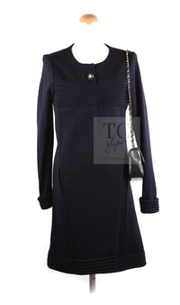 CHANEL 12A Navy Gripoix Button Wool Jersey Knit Dress 34 36 シャネル ネイビー グリポワ宝石 ボタン ウール ジャージ ニット ワンピース 即発 - TC JAPAN
