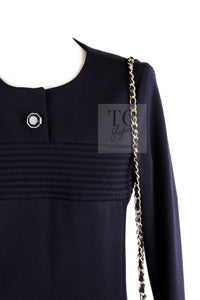 CHANEL 12A Navy Gripoix Button Wool Jersey Knit Dress 34 36 シャネル ネイビー グリポワ宝石 ボタン ウール ジャージ ニット ワンピース 即発 - TC JAPAN