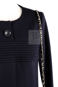 CHANEL 12A Navy Gripoix Button Wool Jersey Knit Dress 34 36 シャネル ネイビー グリポワ宝石 ボタン ウール ジャージ ニット ワンピース 即発 - TC JAPAN