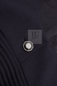 CHANEL 12A Navy Gripoix Button Wool Jersey Knit Dress 34 36 シャネル ネイビー グリポワ宝石 ボタン ウール ジャージ ニット ワンピース 即発 - TC JAPAN