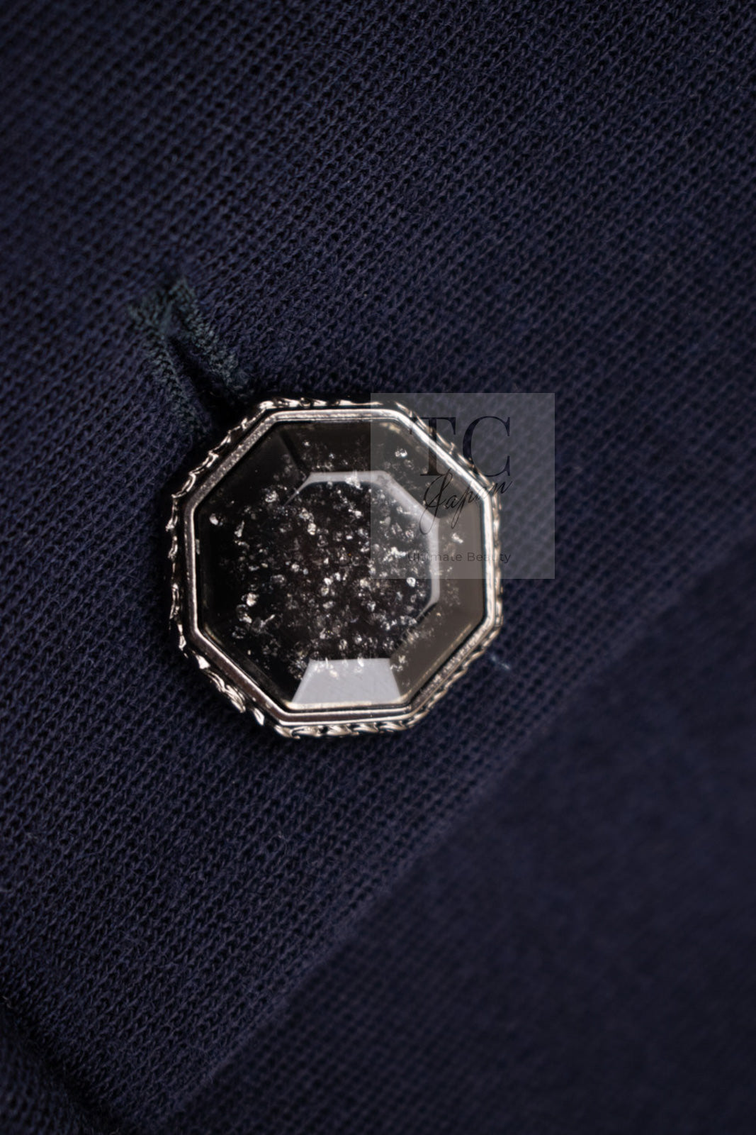 CHANEL 12A Navy Gripoix Button Wool Jersey Knit Dress 34 36 シャネル ネイビー グリポワ宝石 ボタン ウール ジャージ ニット ワンピース 即発 - TC JAPAN