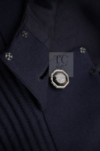 CHANEL 12A Navy Gripoix Button Wool Jersey Knit Dress 34 36 シャネル ネイビー グリポワ宝石 ボタン ウール ジャージ ニット ワンピース 即発 - TC JAPAN