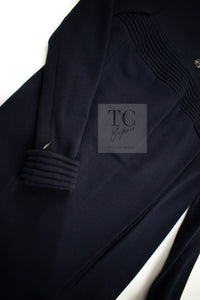 CHANEL 12A Navy Gripoix Button Wool Jersey Knit Dress 34 36 シャネル ネイビー グリポワ宝石 ボタン ウール ジャージ ニット ワンピース 即発 - TC JAPAN