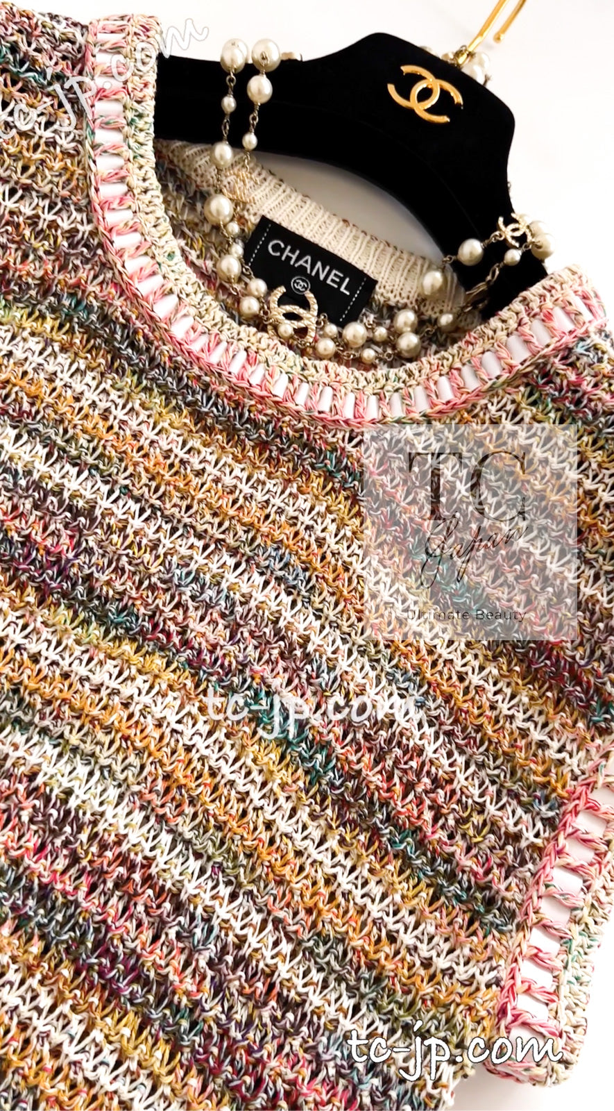 CHANEL 17C Creme Marigold Beige Cotton Stretch Knit Dress 44 シャネル クリーム マリゴールド ベージュ コットン ストレッチ ニット ワンピース 即発