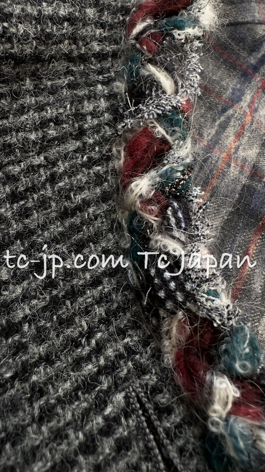 CHANEL 13PF Edinburgh Gray GreyTrim Wool Tweed Jacket 34 シャネル グレー トリミング ウール 100% ツイード ジャケット 即発