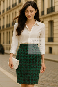 CHANEL 92A Vintage Green Black Tweed Skirt 36 38 シャネル ヴィンテージ グリーン ブラック ツイード スカート 即発